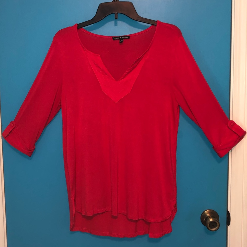 Vibrant Red 3/4 Sleeved Blouse by Cable & Gauge